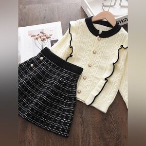 Mia Belle Girls Pearl Cardigan And Matching Skirt Set